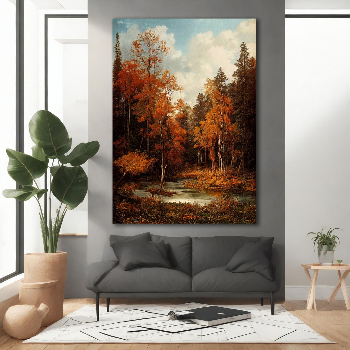 Autumn Birch Forest Golden Stream Fall Foliage Landscape Art Poster - Image 5