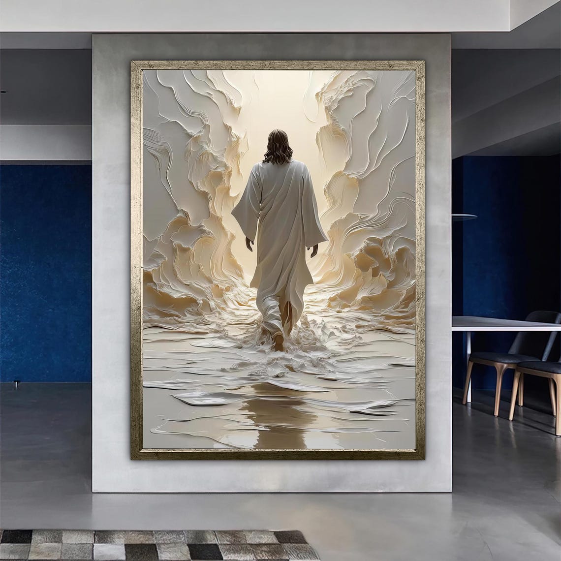 Jesus Walking on Water Into Divine Light White Robe Religious Wall Art - Image 4
