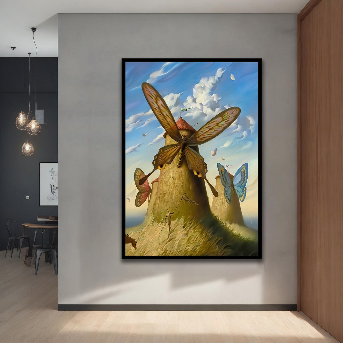 Surrealist Butterfly Wing Windmill Dream Sky Fantasy Landscape Poster