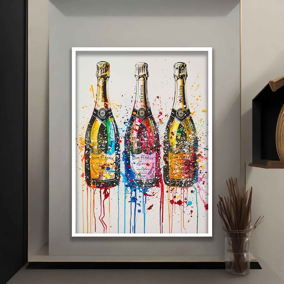 Colorful Champagne Bottles Pop Art Paint Splash Party Celebration Poster