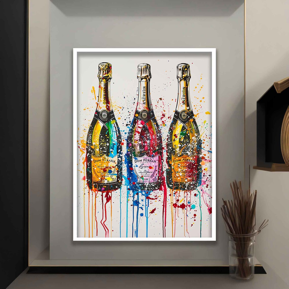 Colorful Champagne Bottles Pop Art Paint Splash Party Celebration Poster