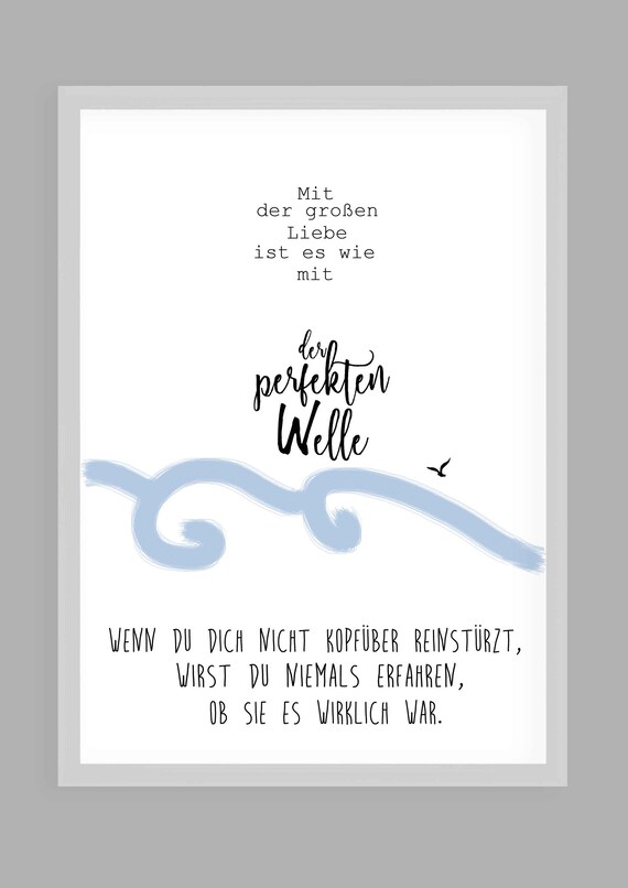 Perfect Wave Love Quote German Typography Minimal Wave Art Poster