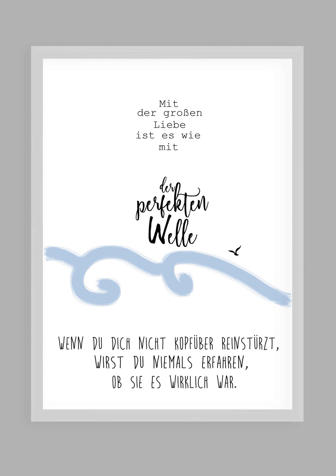 Perfect Wave Love Quote German Typography Minimal Wave Art Poster