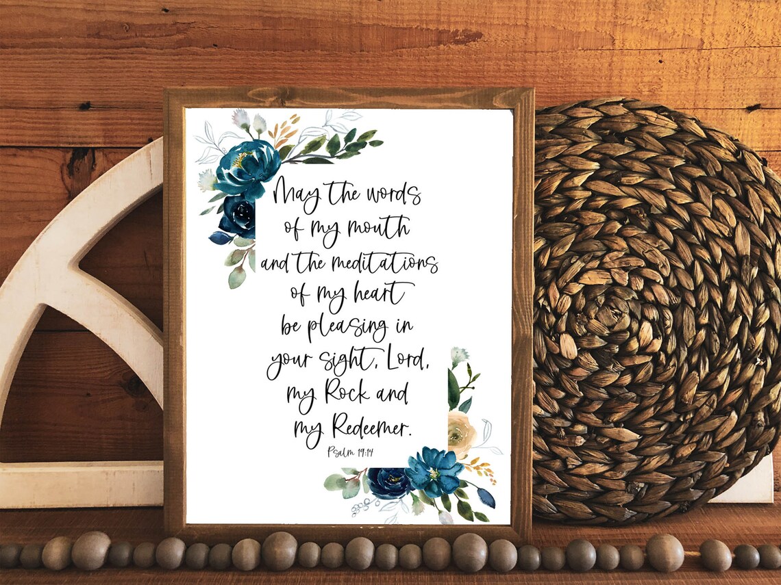 Psalm 1914 May The Words Of My Mouth Floral Watercolor Scripture Verse Poster - Image 2