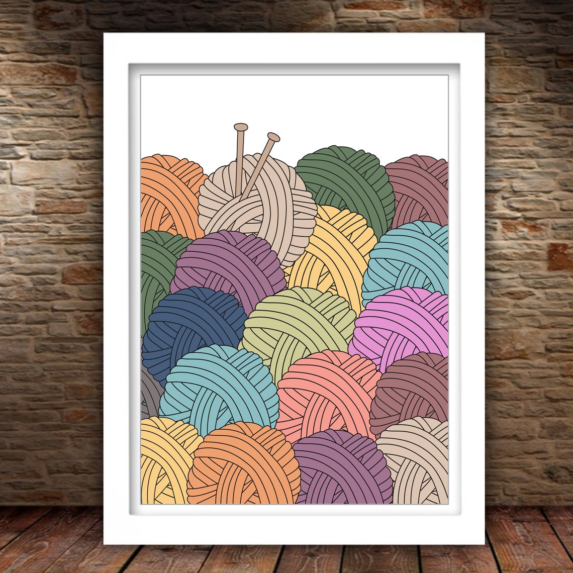 Colorful Yarn Balls with Knitting Needles Craft Room Wall Art - Image 2
