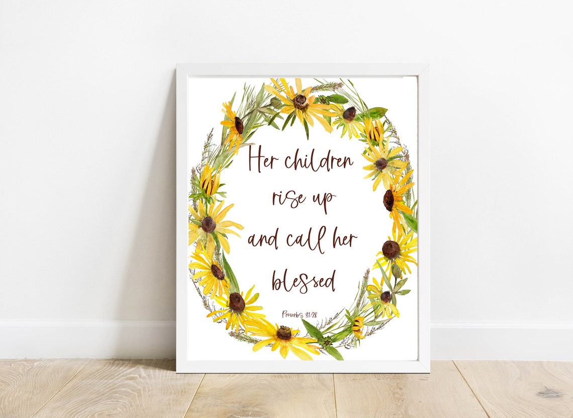 Proverbs 3128 Mothers Day Bible Verse Mothers Day Bible Verse Print Mothers Day Gift 5x7 8x10 11x14 Wildflower Wreath - Image 2