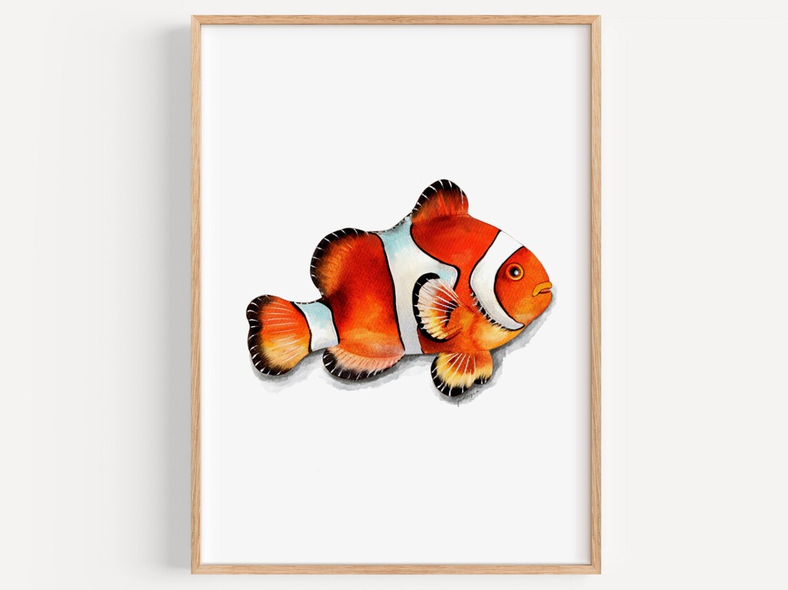 Colorful Clownfish Watercolor Ocean Art Nursery Wall Decor Poster
