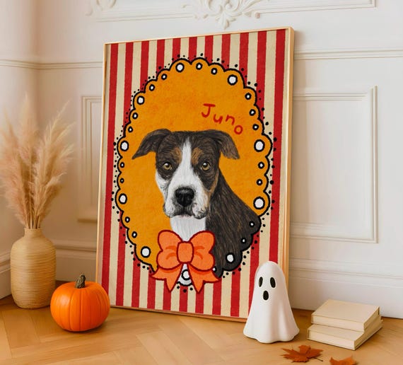 Halloween Wall Art Poster Cute Portrait Personalised Dog Prints Pet Gifts Deco