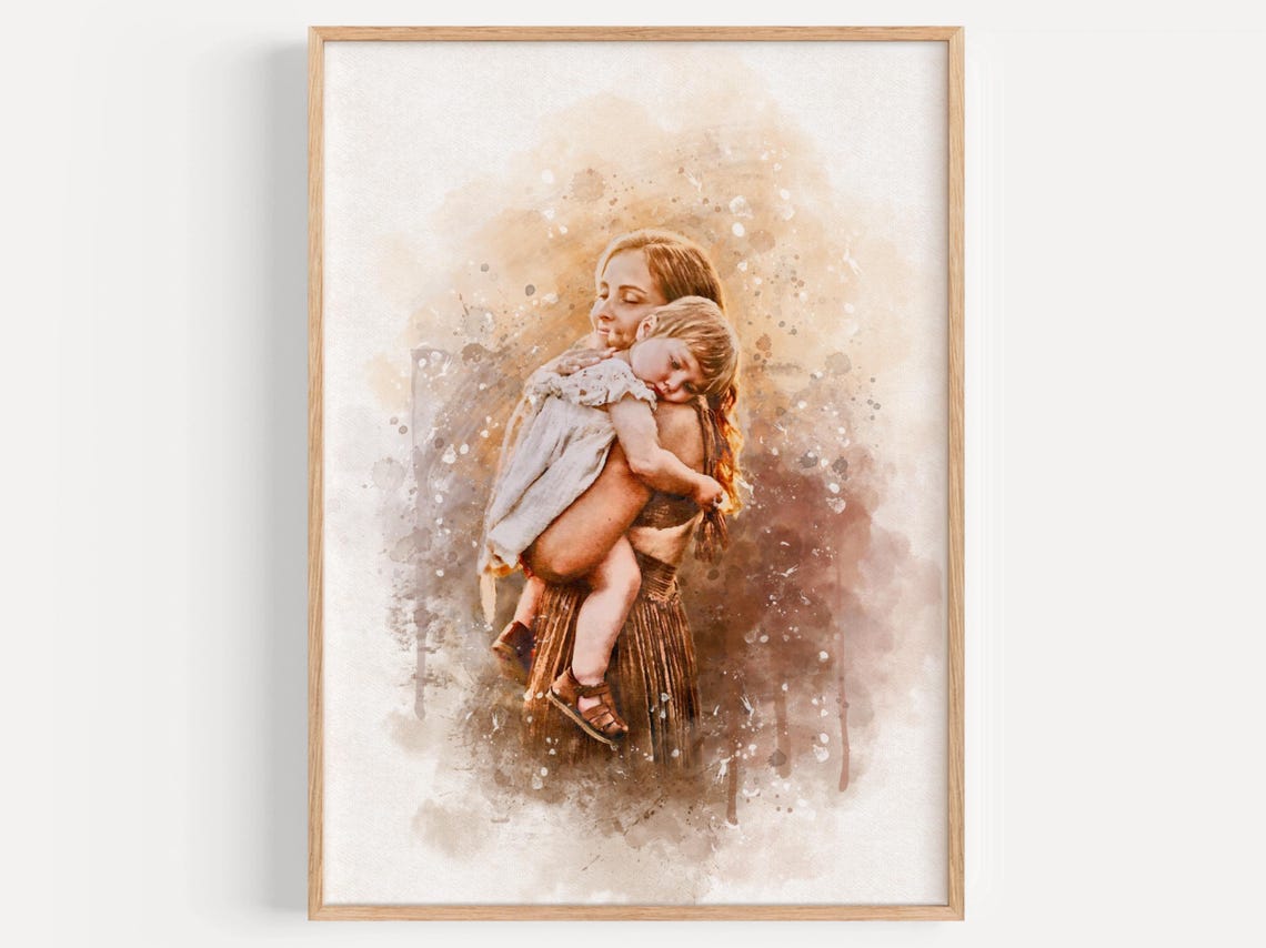 Mother Holding Sleeping Toddler Warm Watercolor Custom Poster