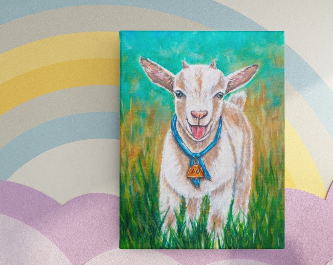 Baby Animal Art Nursery Wall Decor Kids Room Painting Childrens Art Toddler Room Art Farmhouse Decor Goat Animal Painting - Image 3