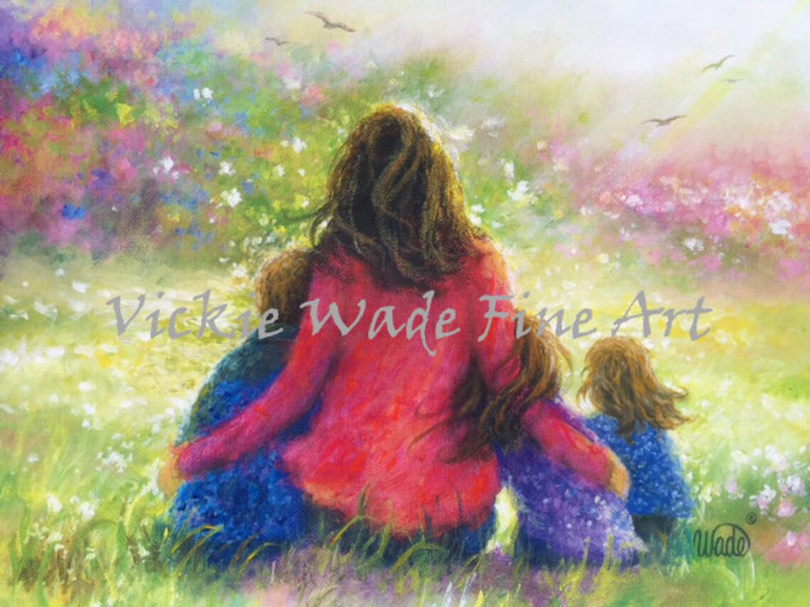 Mother in Red Sweater With Son and Daughters in a Garden Poster