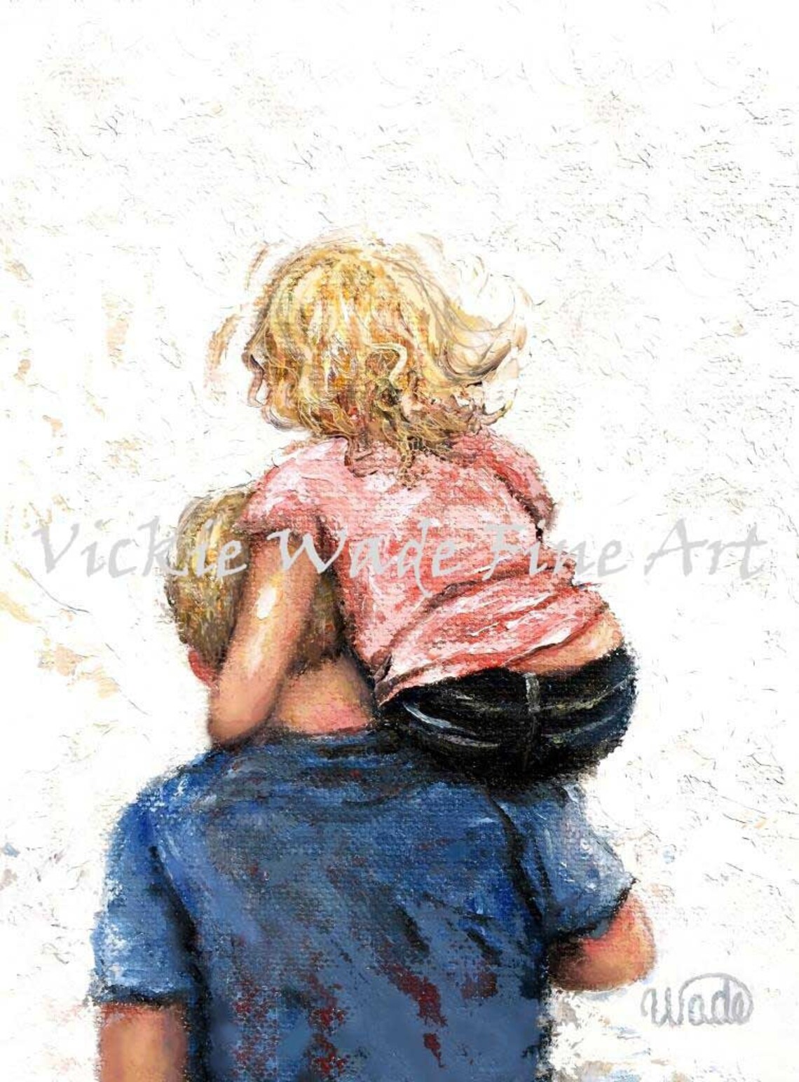 Father Daughter Art Print Blonde Dad Daughter Paintings Pink Girls Room Dad Carrying Daughter On His Shoulder Vickie Wade Art