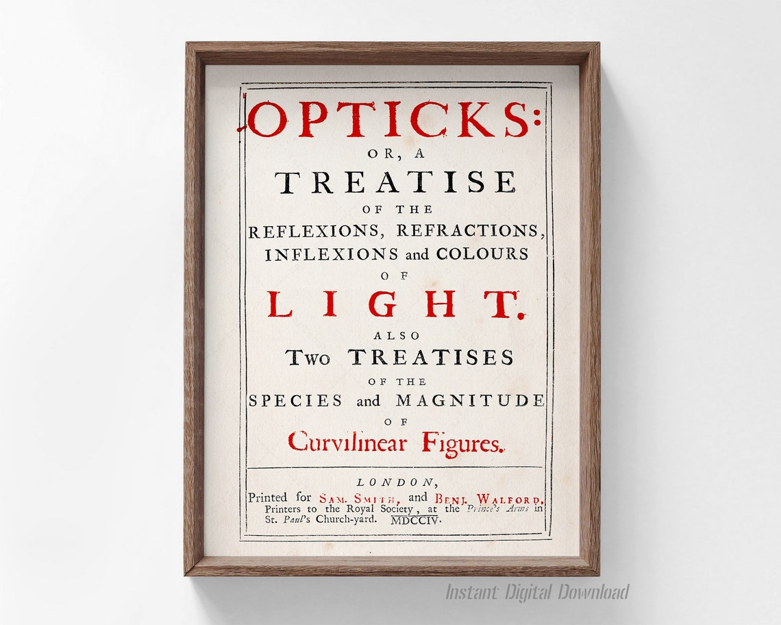 Isaac Newton Opticks 1704 First Edition Title Page Science Art Poster - Image 4