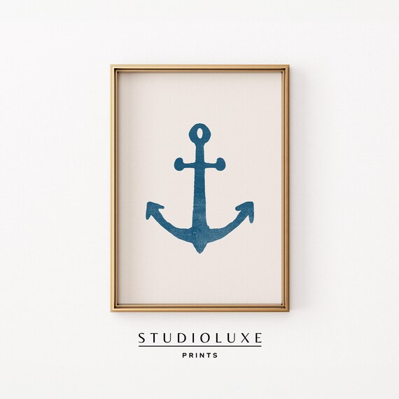 Navy Blue Anchor Silhouette Nautical Minimalist Beach Poster