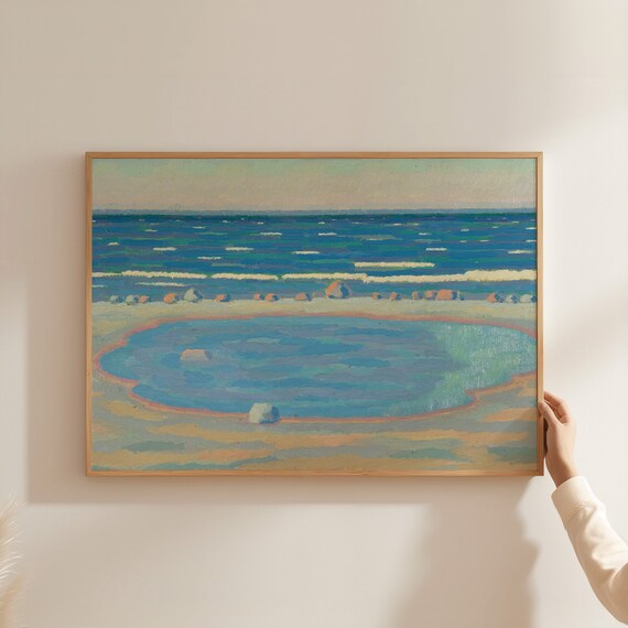 Vivid Turquoise Ocean Waves And Tide Pools Rocky Shore Art Poster