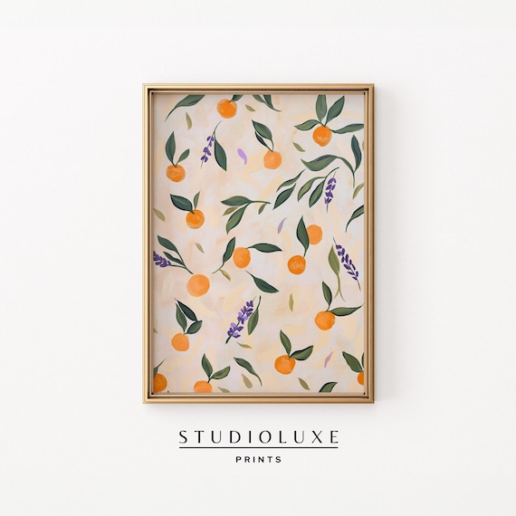 Orange Lavender Sprig Repeating Pattern Peach Botanical Summer Print