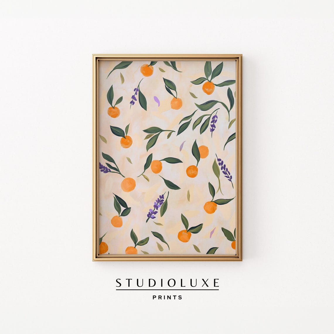 Orange Fruit Pattern Wall Art Citrus Kitchen Decor Mediterranean Botanical Summer Print Trendy For
