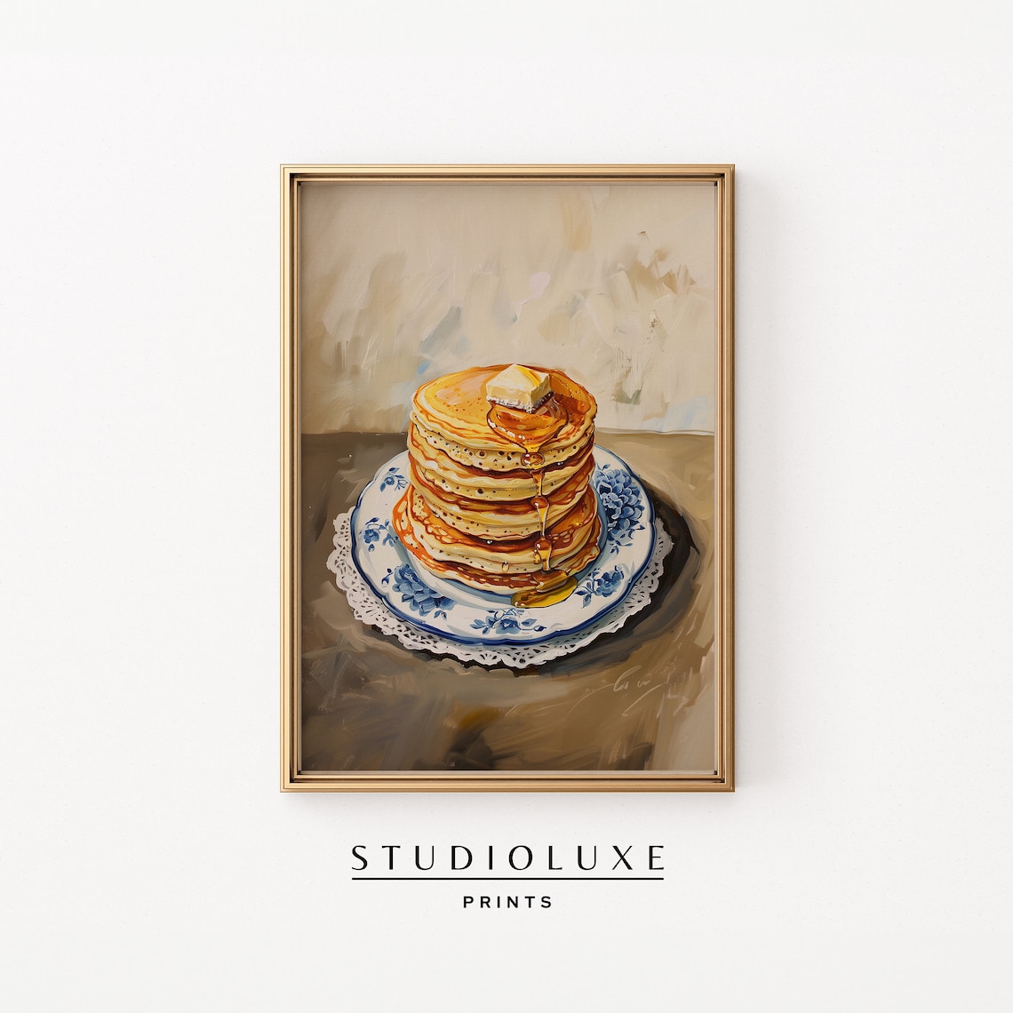 Pancakes Chinoiserie Vintage Oil Breakfast Nook Art