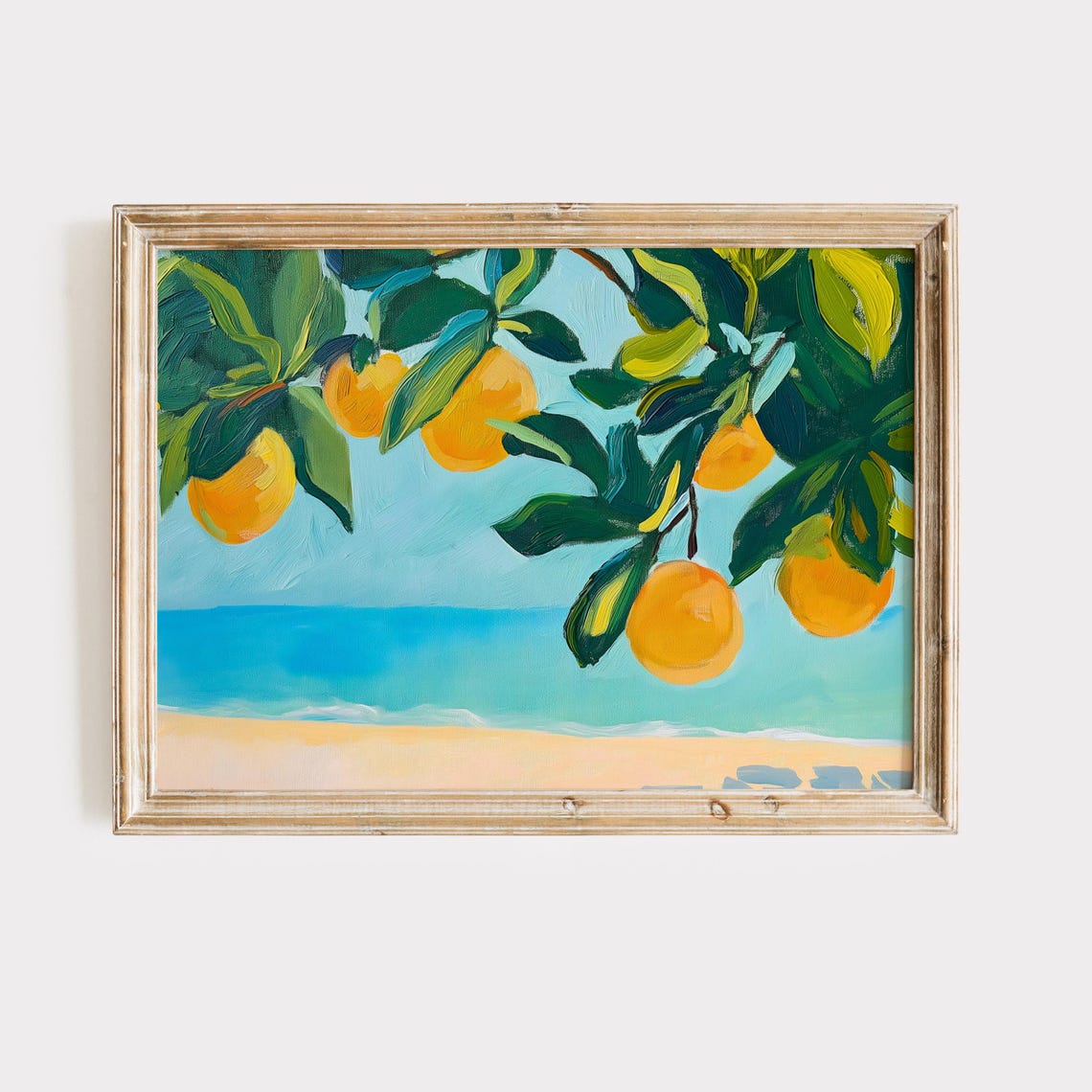 Orange Branches Over Turquoise Beach Summer Still Life Poster