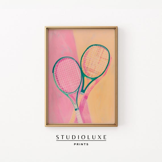 Tennis Rackets Painting Sportscore Wall Art Trendy Apartment Decor Colorful Gallery Set Maximalist