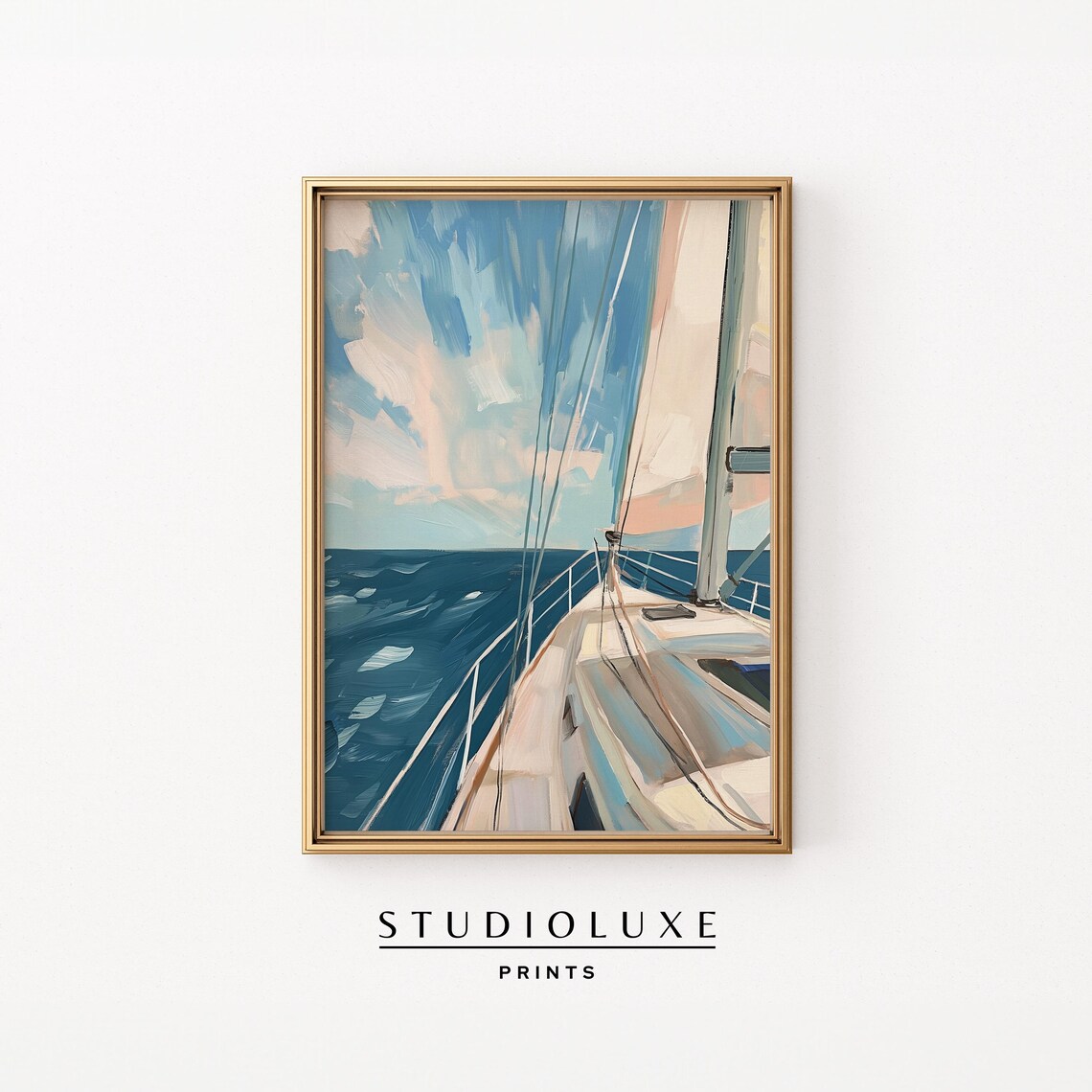 Sailboat Nautical Ocean Painting Print, Coastal Decor