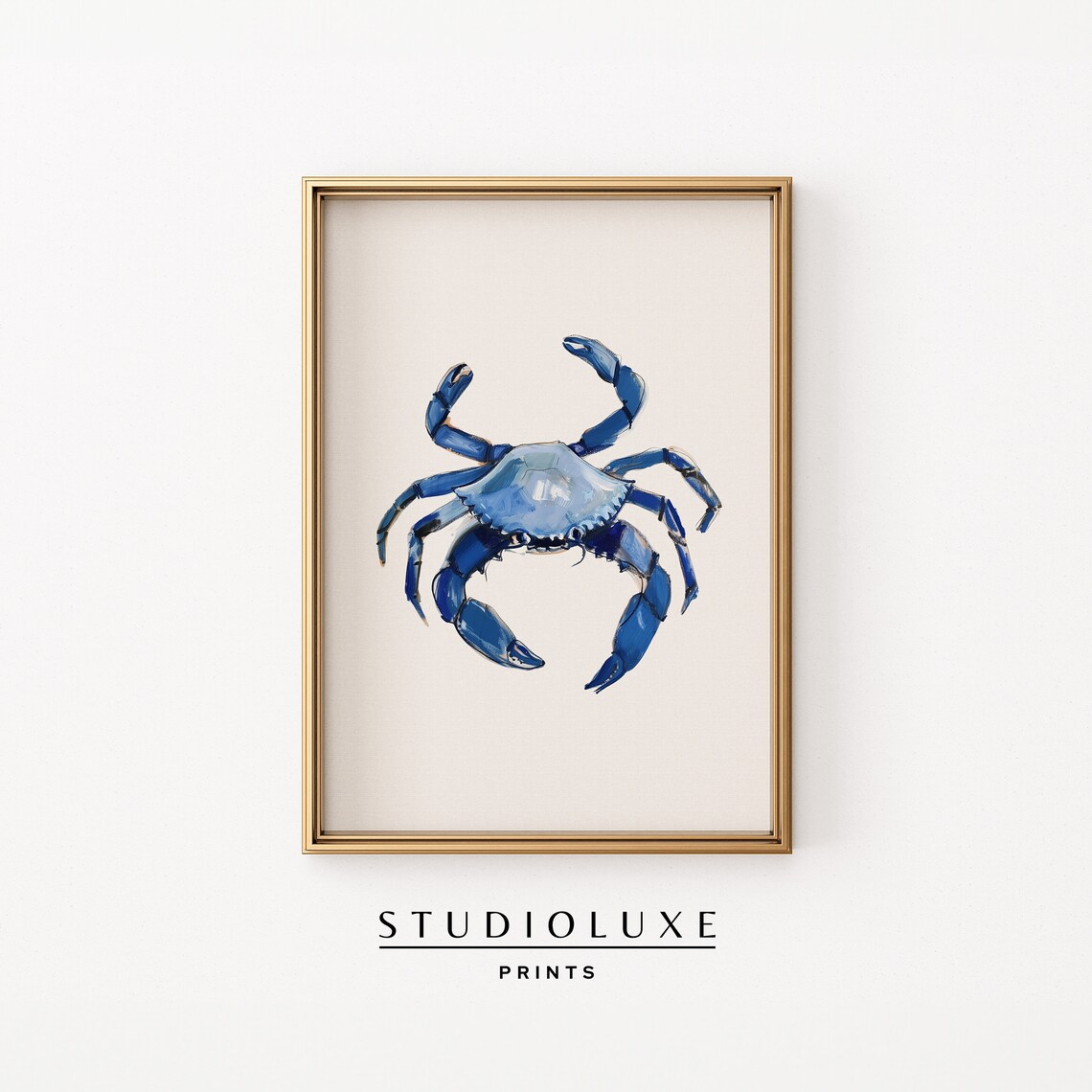 Blue Snow Crab Painting Coastal Kitchen Art Print