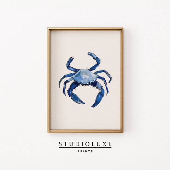 Blue Snow Crab Painting Coastal Kitchen Art Print