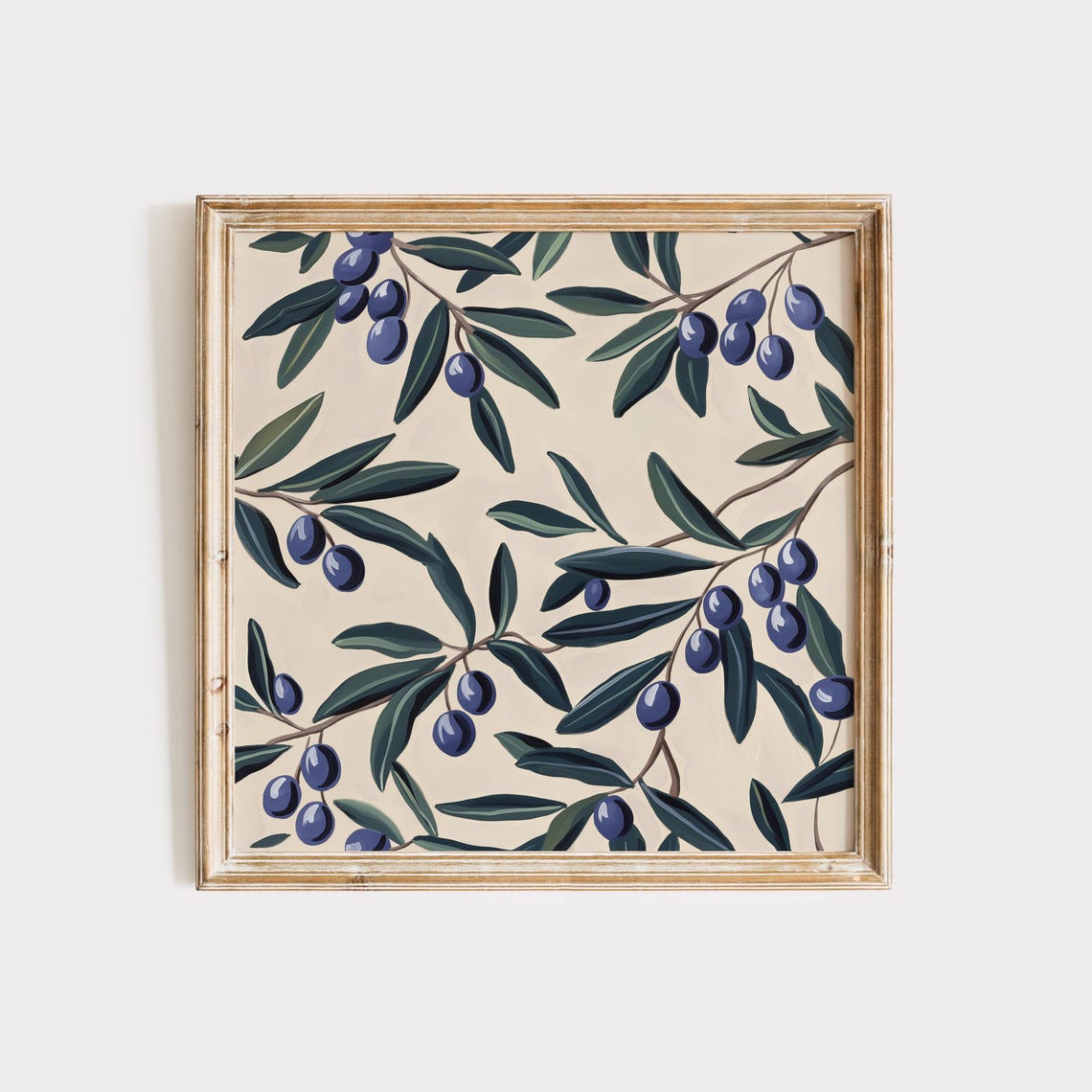 Blue Olive Branches Botanical Pattern Square Painting Poster