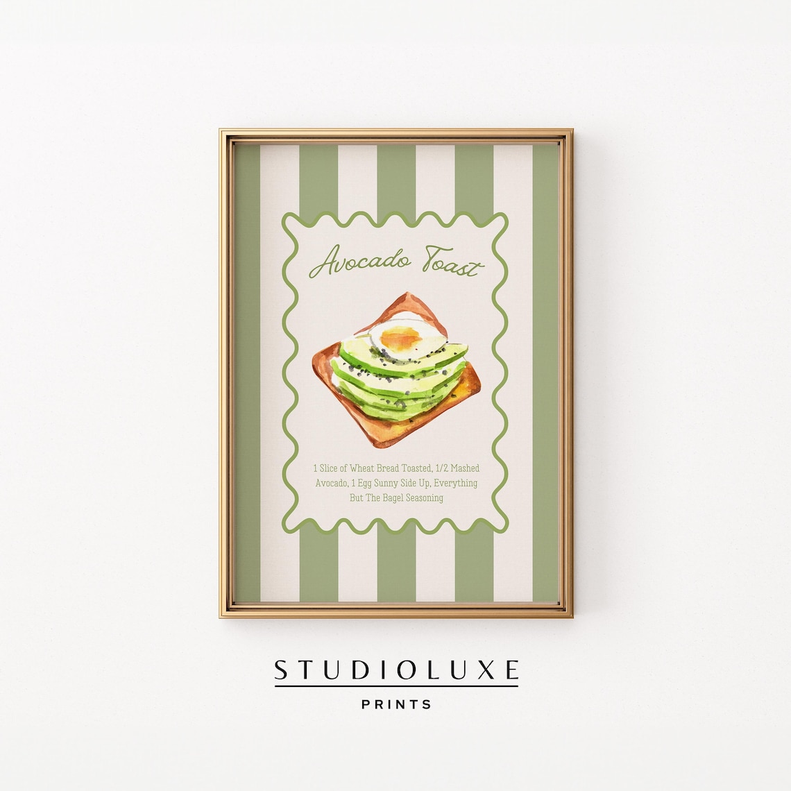 Avocado Toast Recipe Illustration Retro Kitchen Wall Decor Poster