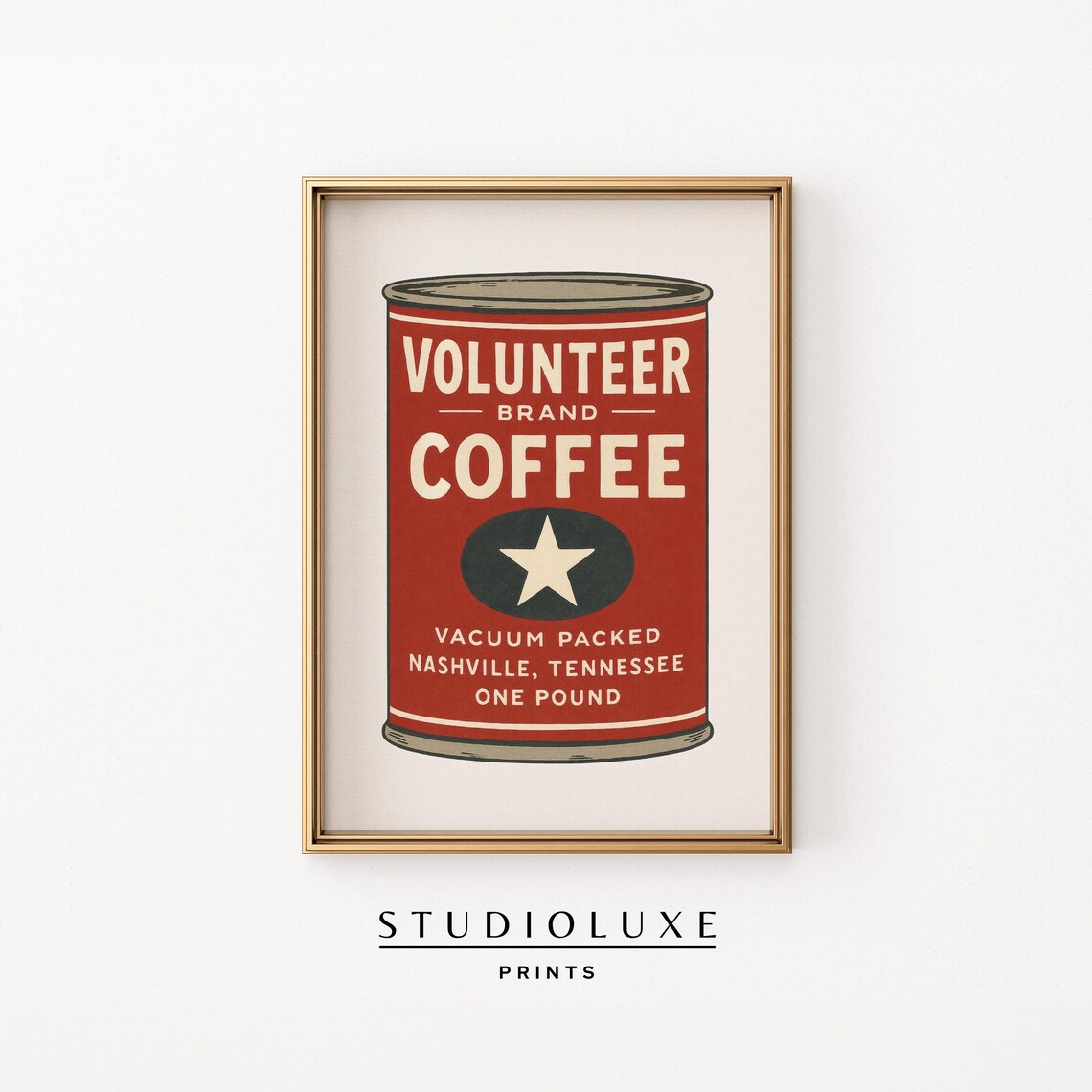 Vintage Volunteer Brand Coffee Can Nashville Retro Kitchen Poster