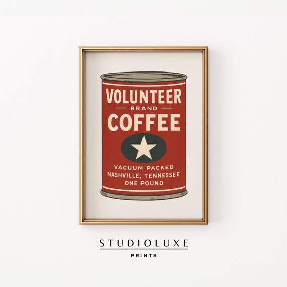 Vintage Coffee Can Art Print Nashville Label Wall Retro Red Kitchen Poster With Southern Charm