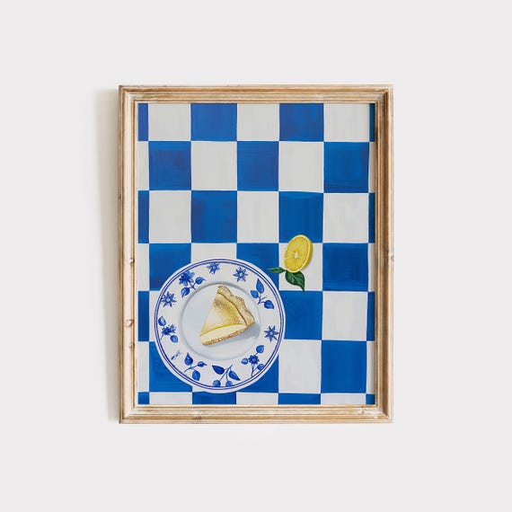 Checkered Lemon Tart Print Kitchen Wall Art Eclectic Poster Trendy Food Prints Chefs Kiss