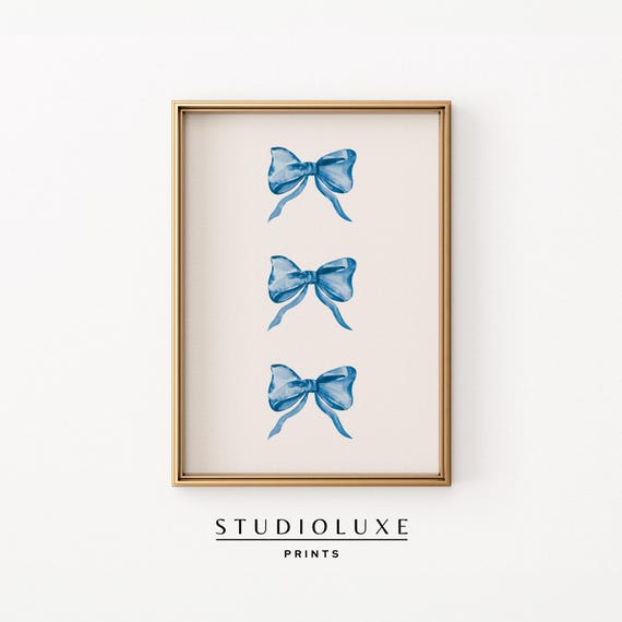 3 Blue Bows Coquette Room Decor Preppy Trendy Apartment Wall Art Coastal Granddaughter Cute Nursery