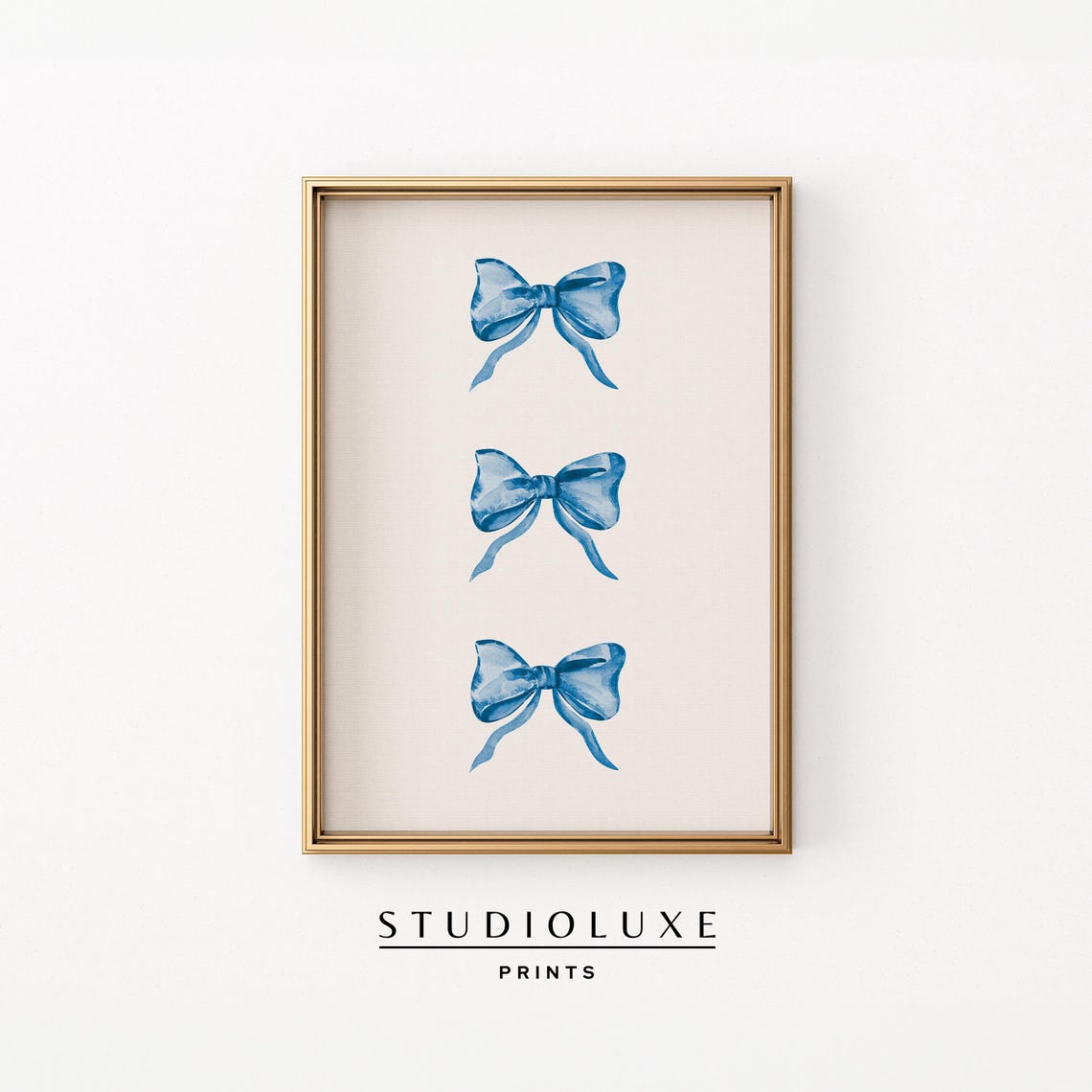 Three Blue Watercolor Ribbon Bows Preppy Nursery Decor Wall Art