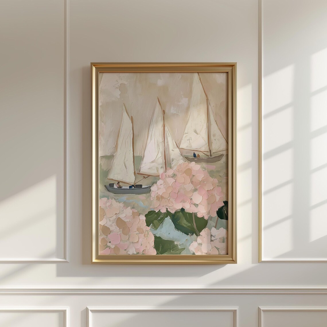 Sailboats and Hydrangeas Coastal Art Print
