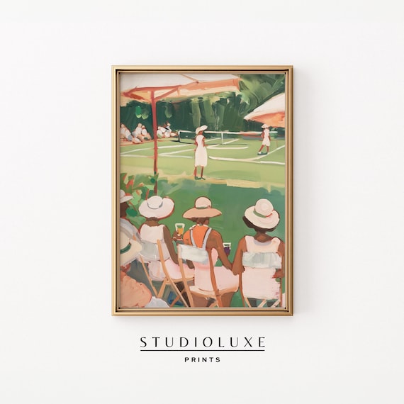 Country Club Tennis Match Spectators Vintage Painting Poster