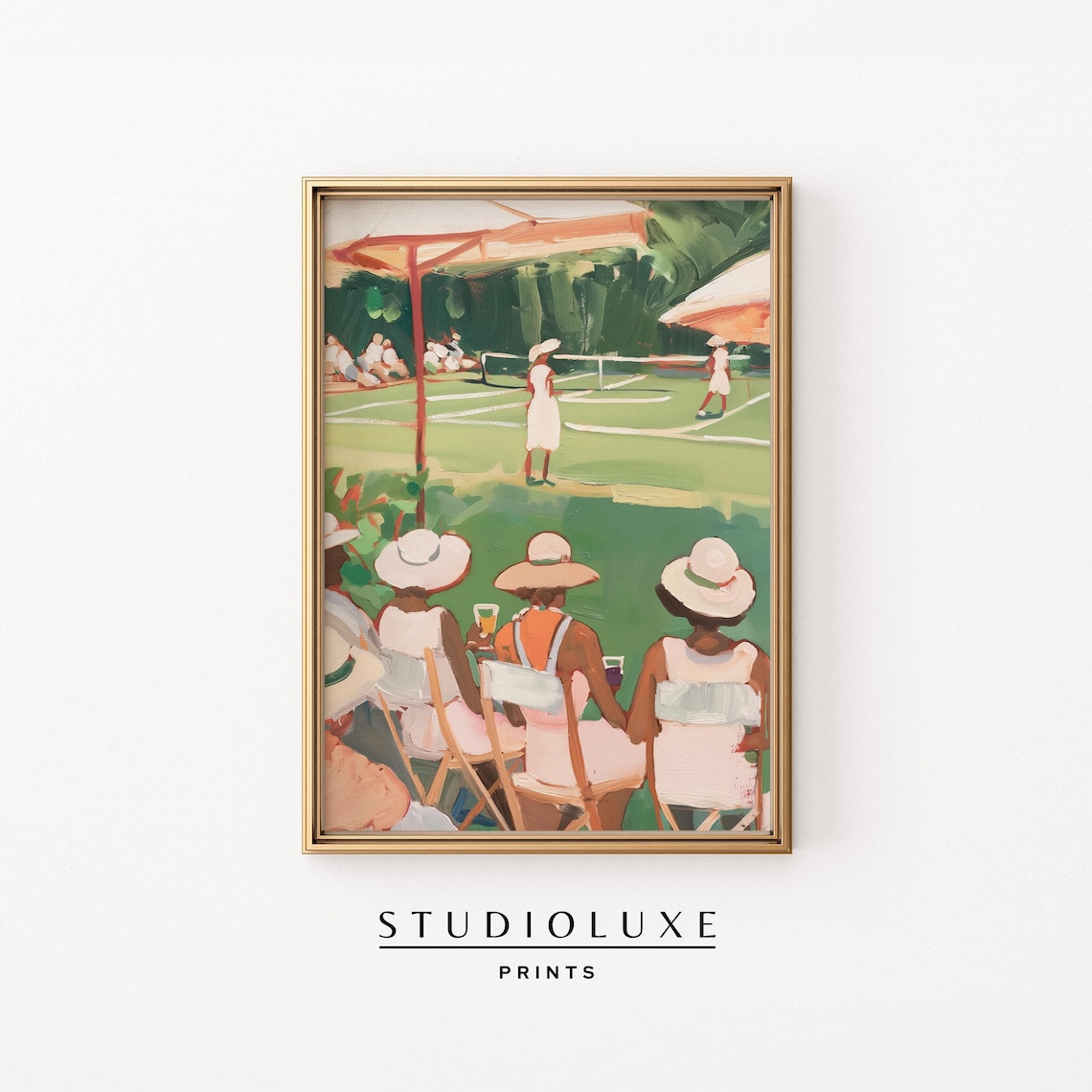 Country Club Tennis Match Spectators Vintage Painting Poster