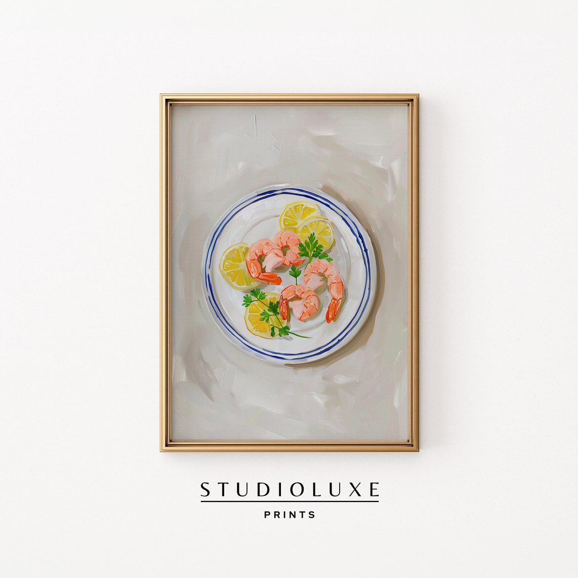Shrimp Plate Lemon Parsley Seafood Still Life Kitchen Art Poster