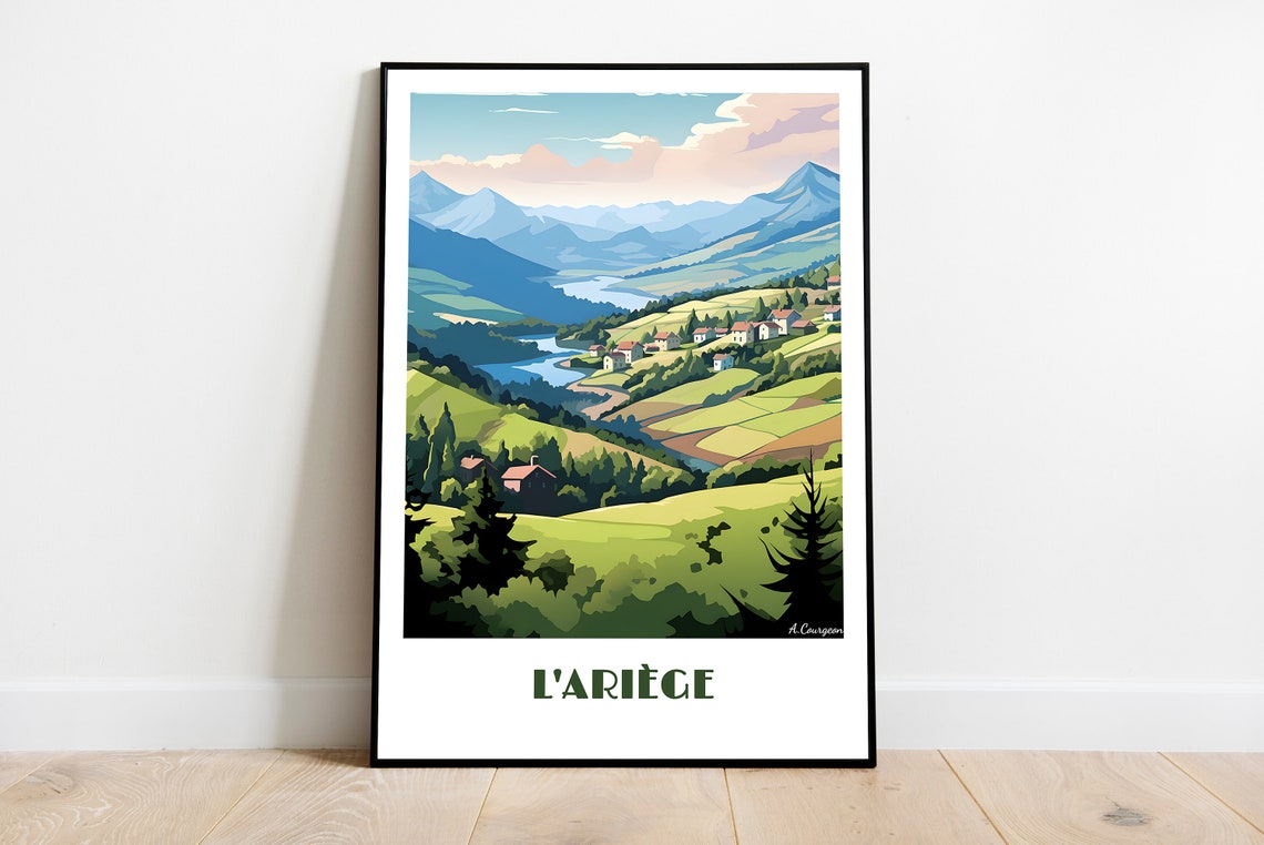 Handmade Ariege Poster Wall Art Retro Travel Framed Birthday Home Made Decor Gift Vector Illustration Print Painting Custom Text