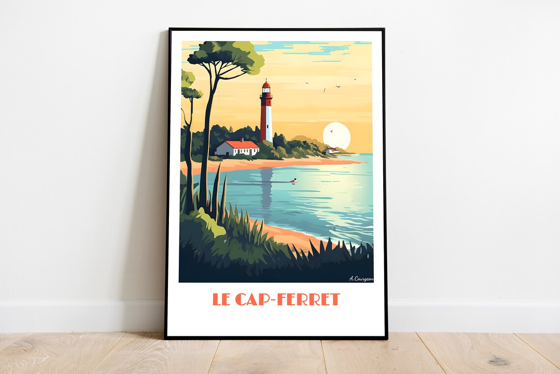 Le Cap Ferret France Lighthouse Coastline Vintage Travel Poster