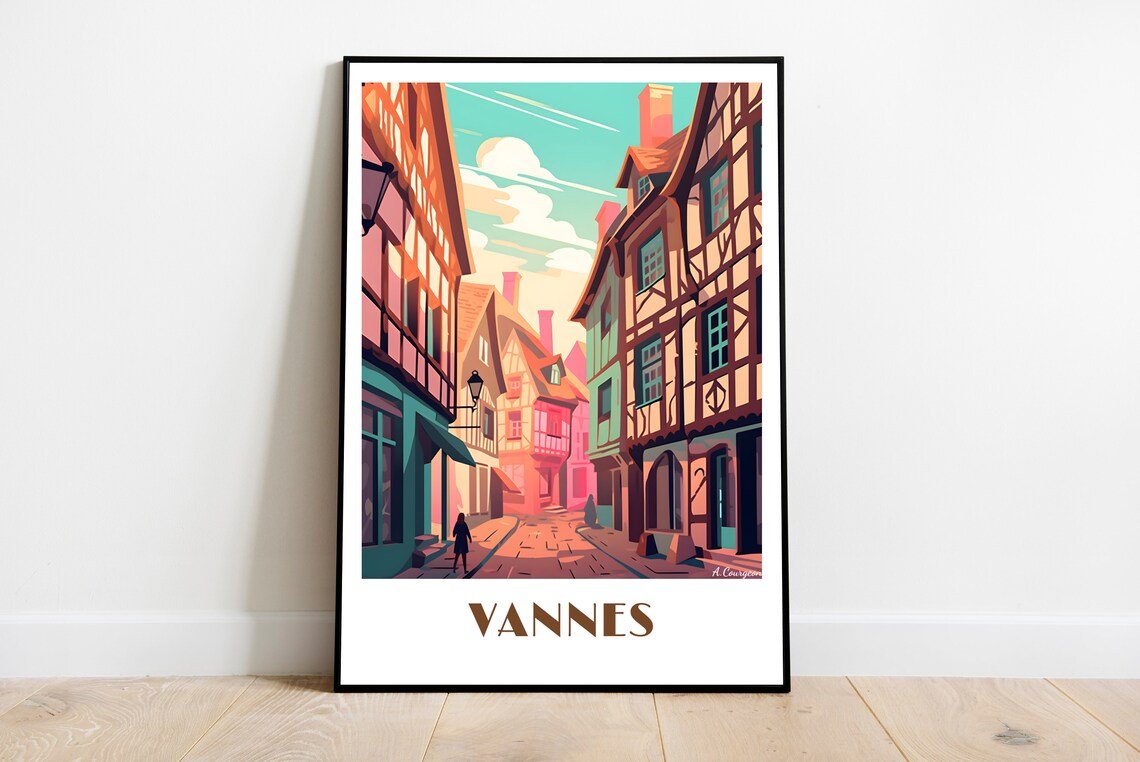 Vannes Brittany Medieval Half Timbered Street Sunset Glow Travel Poster