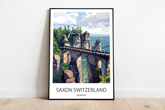Handmade Saxon Switzerland Germany Poster Wall Art Modern Travel Framed Birthday Home Made Decor Gift Vector Illustration