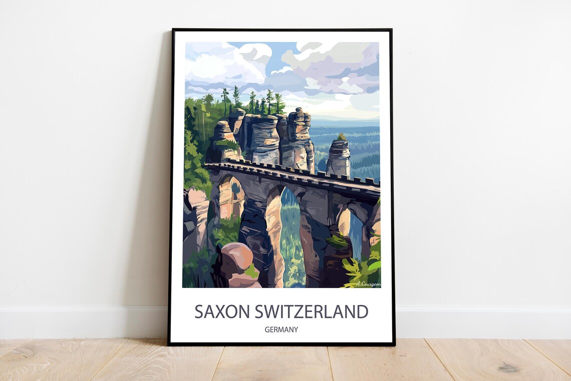 Saxon Switzerland Germany Stone Bridge Rock Formations Travel Poster