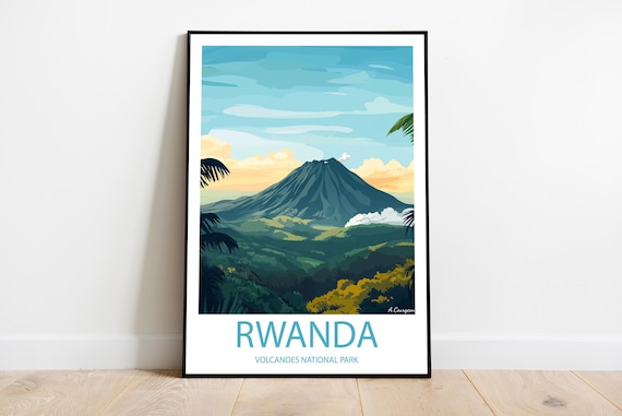 Rwanda Volcanoes National Park Tropical Mountain Travel Poster