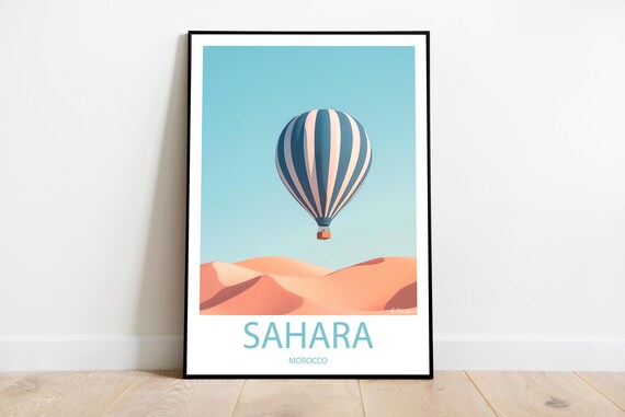Handmade Sahara 1 Morocco Poster Wall Art Modern Travel Framed Birthday Home Made Decor Gift Vector Illustration Print Custom