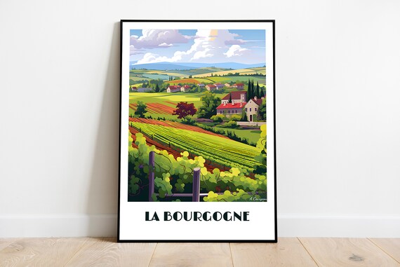 Handmade La Bourgogne Poster Wall Art Retro Travel Framed Birthday Home Made Decor Gift Vector Illustration Print Painting Custom