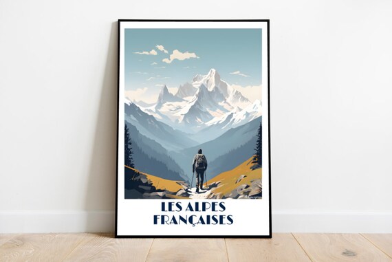 Handmade French Alps Travel Poster For Vintage Art Lovers Print Wall Decor Gift Personalized Custom Text Birthday Dad
