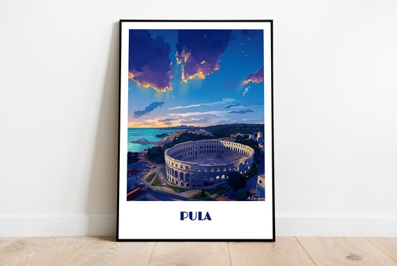 Handmade Pula Croatia Poster Wall Art Modern Travel Framed Birthday Home Made Decor Gift Vector Illustration Print Painting