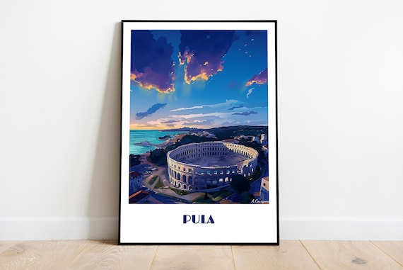 Pula Arena Roman Amphitheater Croatia Sunset Coast Travel Poster