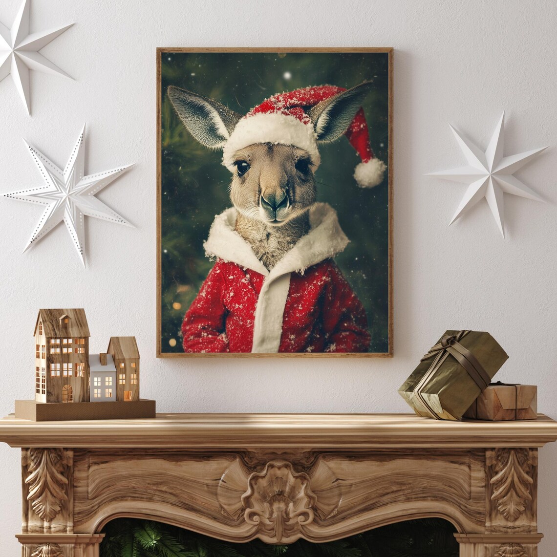 Kangaroo In Santa Hat Cute Christmas Animal Wall Decor Poster - Image 2